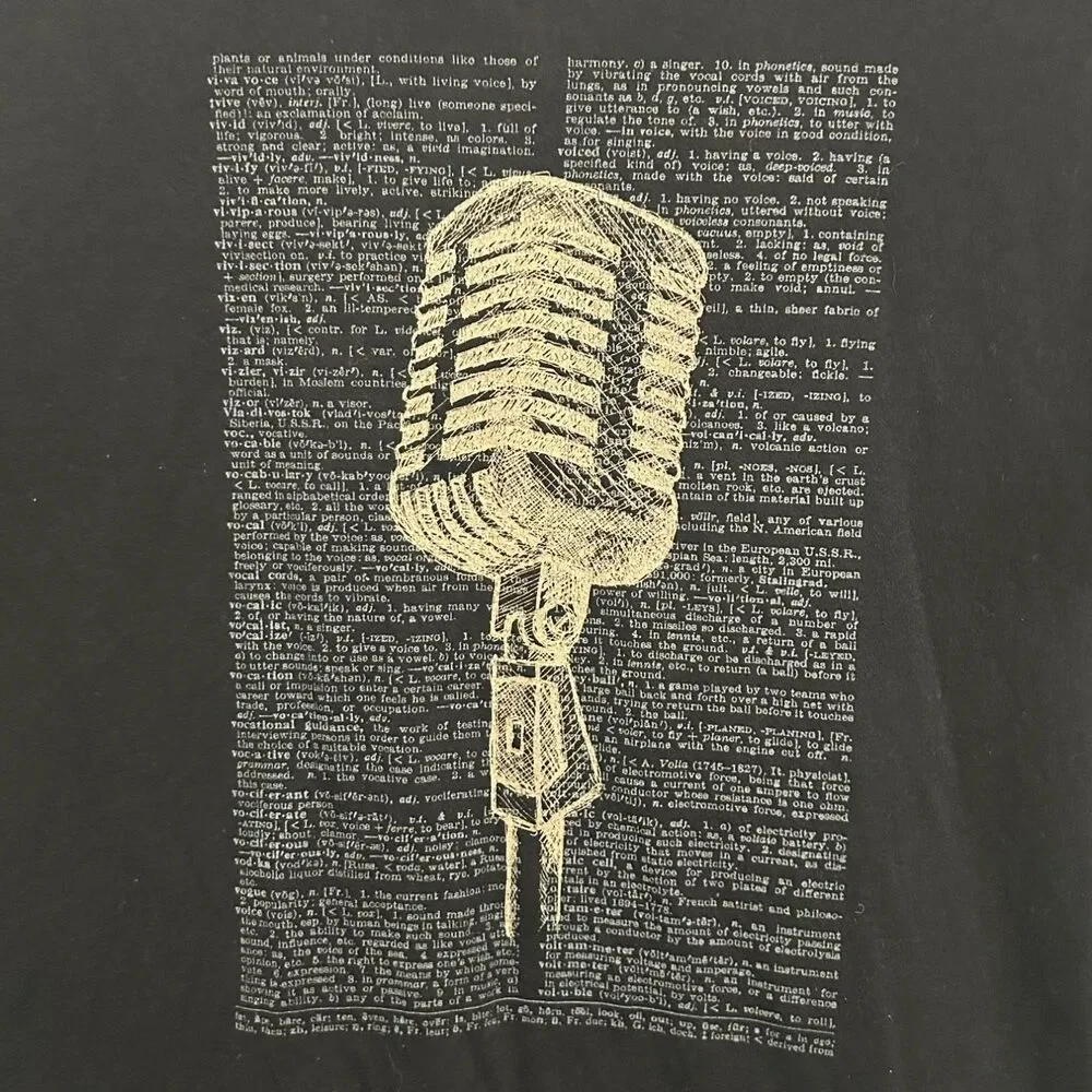 Banana Republic Vintage Microphone T-Shirt Mens XL Black Crew Neck Short Sleeve